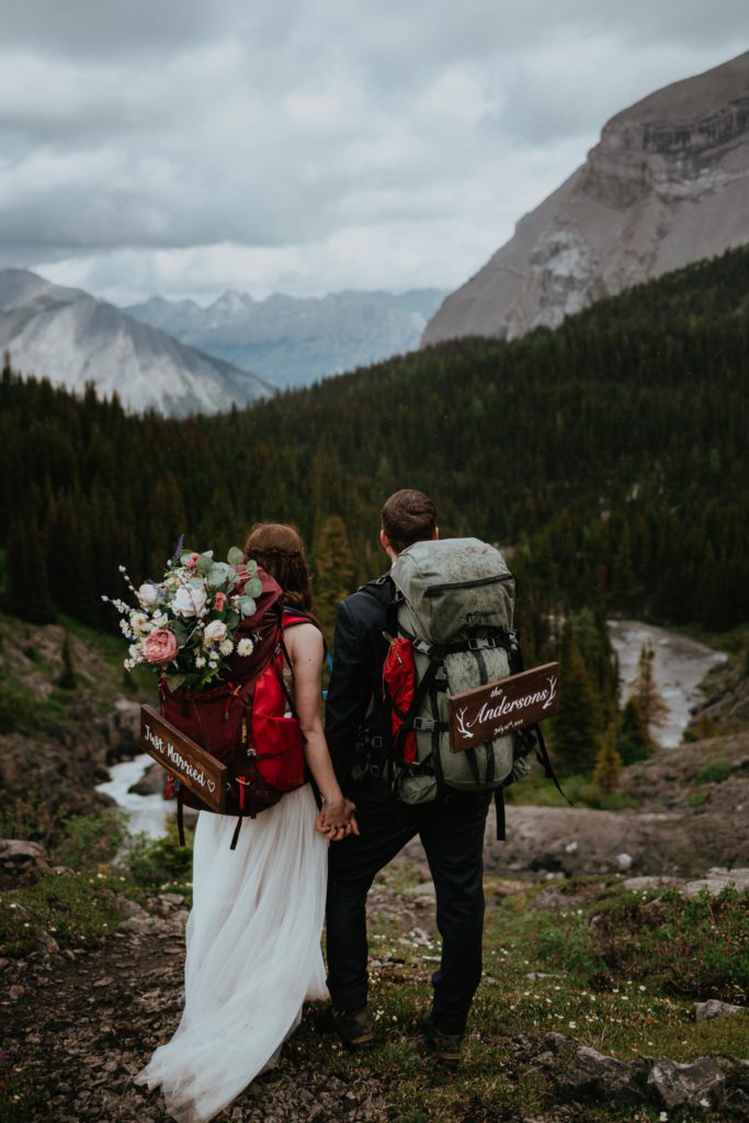 Backpacking adventure hiking elopement in Kananaskis Country near Banff, Alberta, Canada