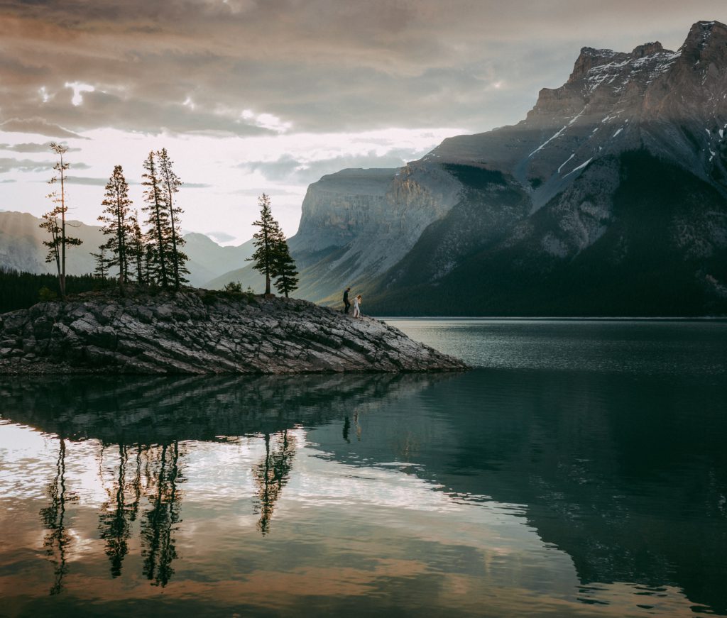 Sunrise adventure session at Lake Minnewanka in Banff National Park